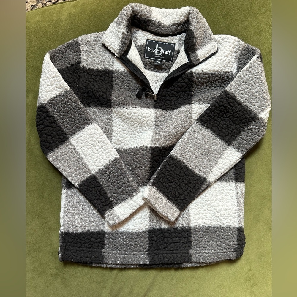 Boxercraft Black and White Plaid Sherpa Pullover